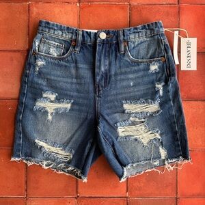 Sz 25 Blank NYC Distressed Medium Wash Mid Rise 100% Cotton Cutoff Jorts NWT